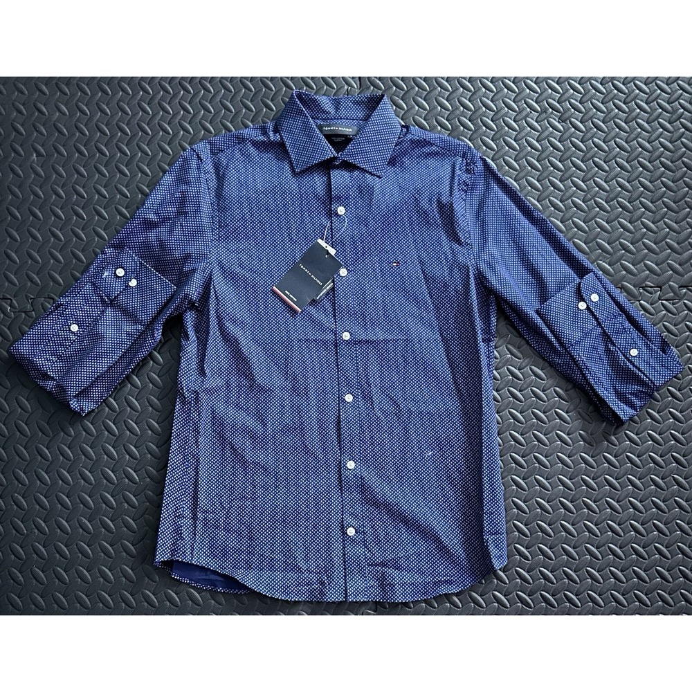 Tommy Hilfiger Dress Shirt Blue Check Button Down Men's 15 32-33 M Slim Fit